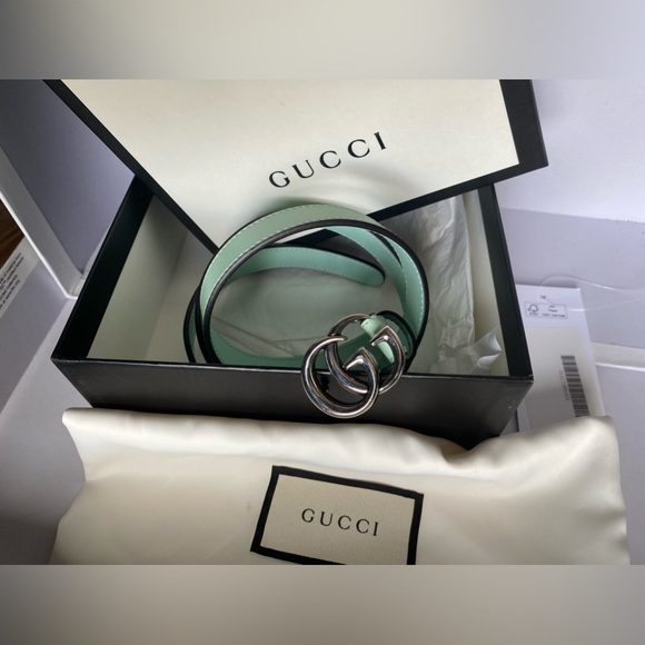 Gucci Mint Green GG Skinny Belt - Picture 4 of 5